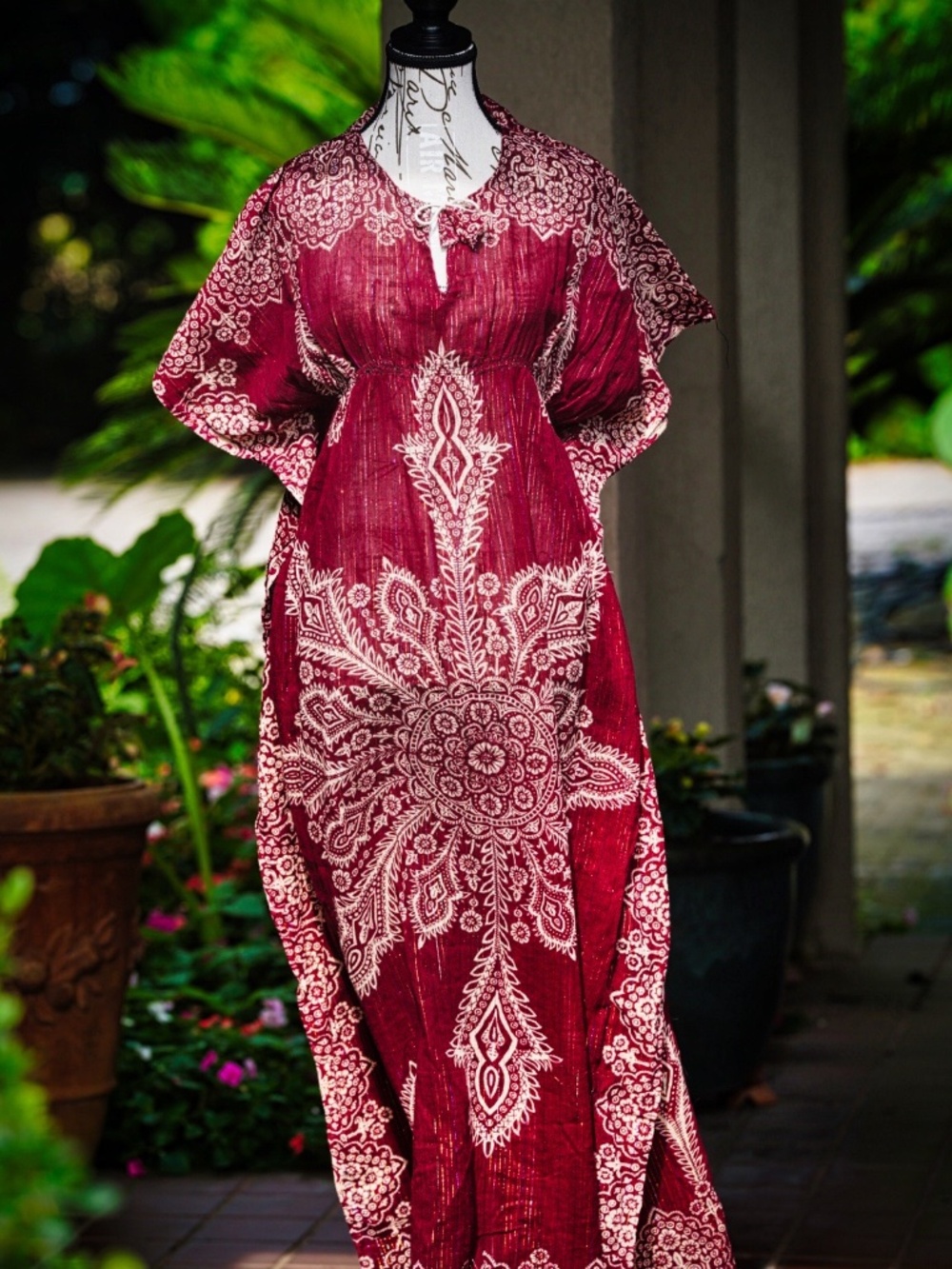 Red & White Paisley Kaftan / Maxi Dress – No Brand